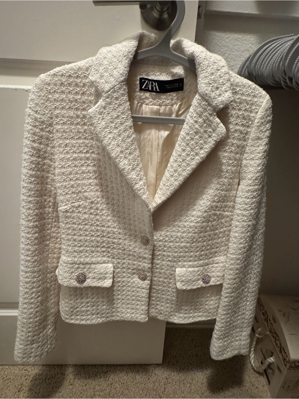 ZARA Cream Textured Tweed Blazer Jacket